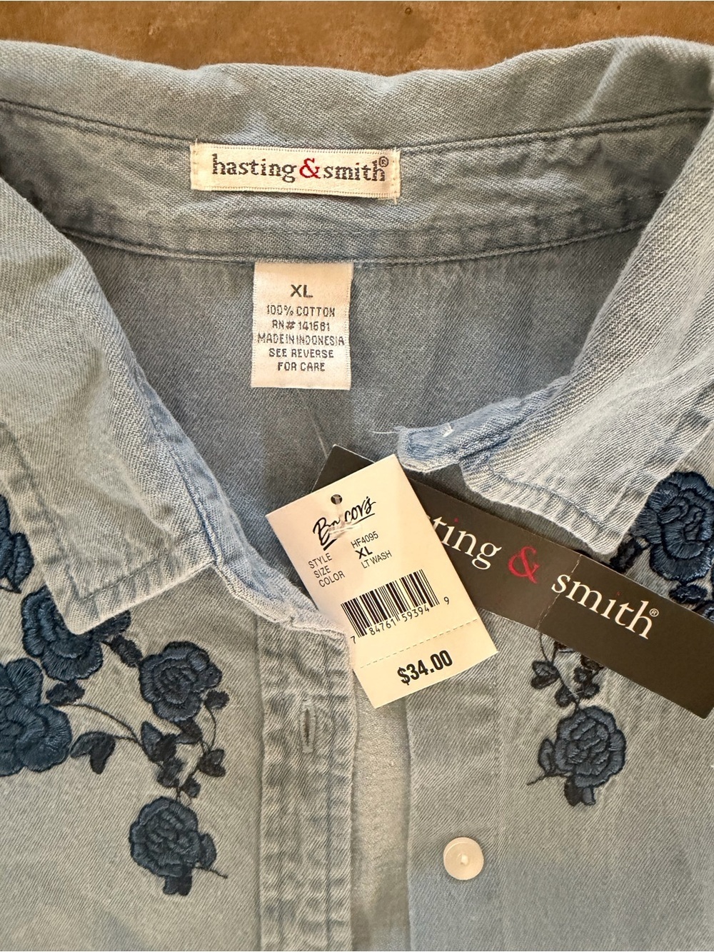 NWT Hasting & Smith Embroidered Denim Button Up Shirt XL Pumpkin Patch Fall - Picture 3 of 9